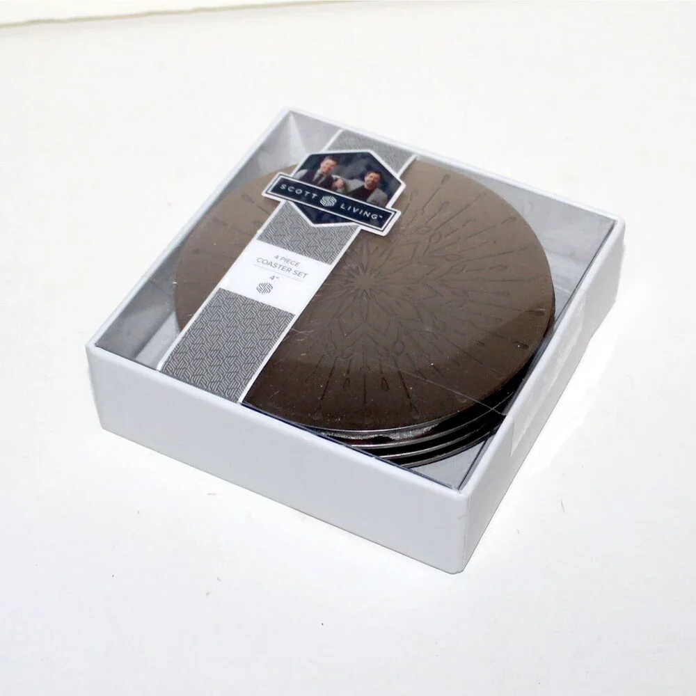 Scott Living 4 Coasters set stainless steel silver round Drew Jonathan brothers